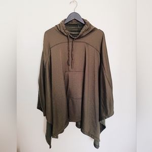 Oversized One Size Batwing Poncho Loungewear Cozy Fleece Lined Olive Green